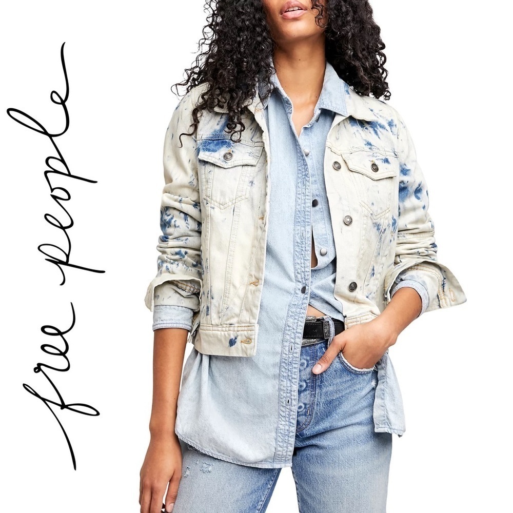 Nwt Free People Rumors Denim Jacket in Jones Tie Dye Blue Women’s Size XS - Picture 1 of 6